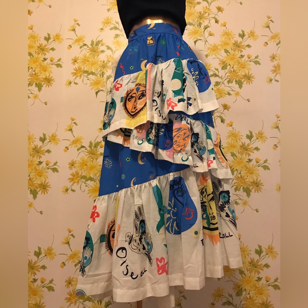 Unique Print asymmetrical ruffled midi skirt size L